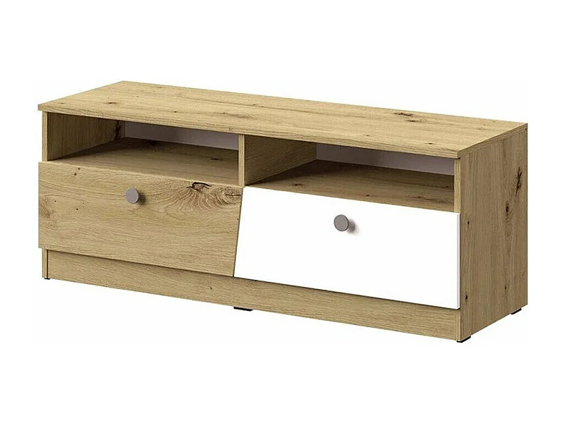 Mueble TV Akron M107, Blanco|Roble Artisan|Gris, Número de puertas: 2.00, 120x45x40cm