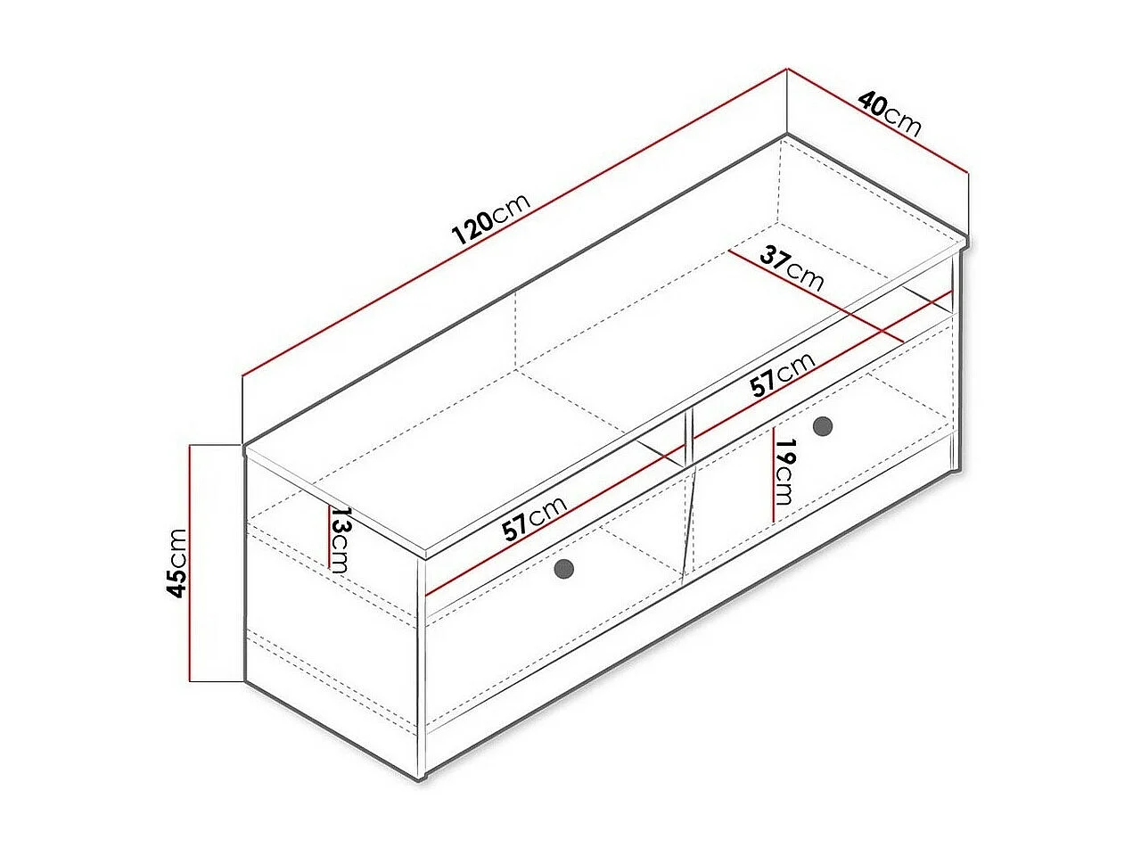 Meuble TV Almira 107, Chêne Artisan|Gris|Blanc, Le nombre de portes: 2, 120x45x40cm