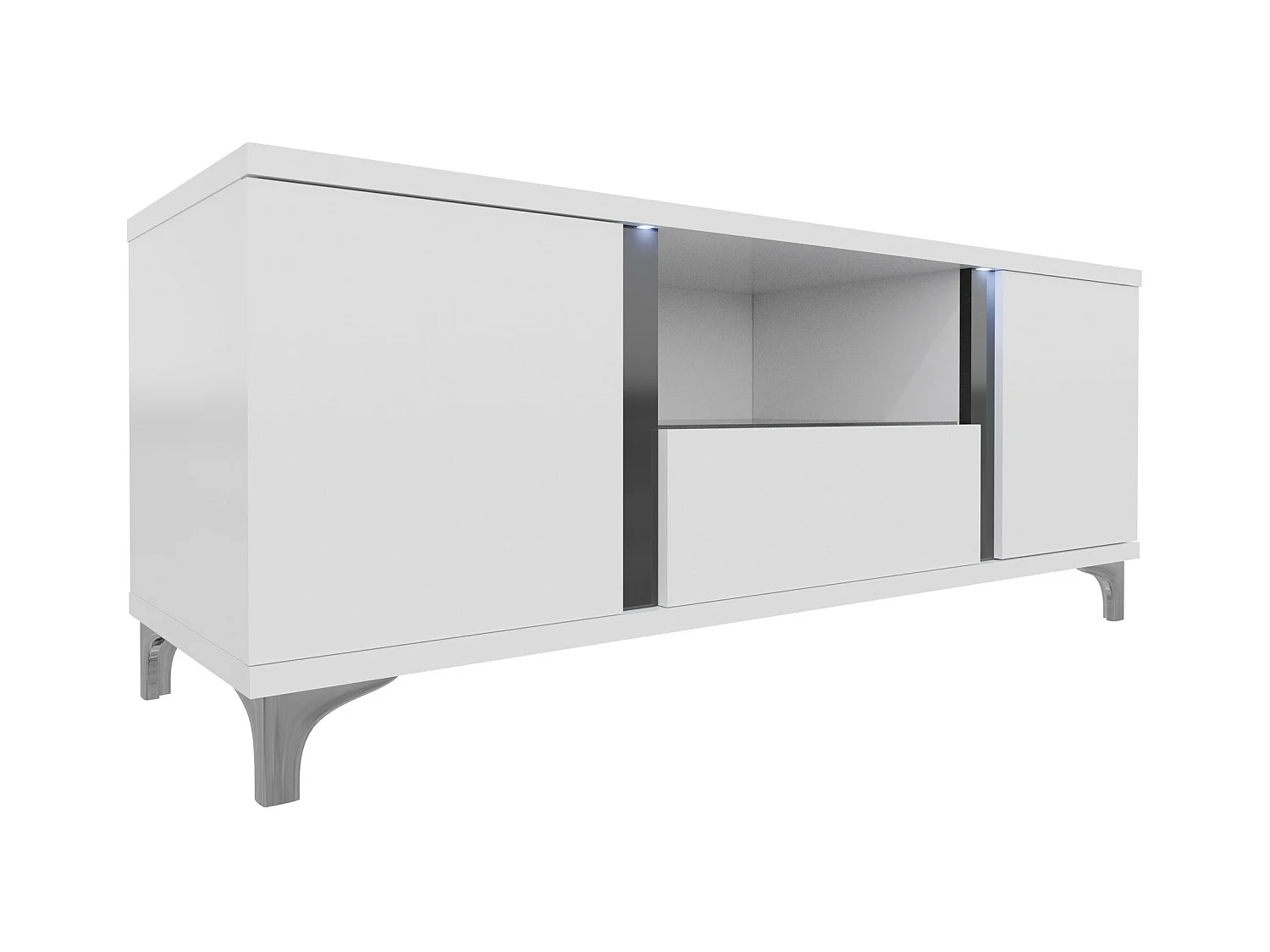 Mueble TV Nashville B113, Blanco brillante|Blanco|Negro brillante, 150x50x40cm