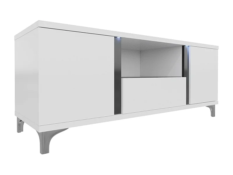 Mueble TV Nashville B113, Blanco brillante|Blanco|Negro brillante, 150x50x40cm