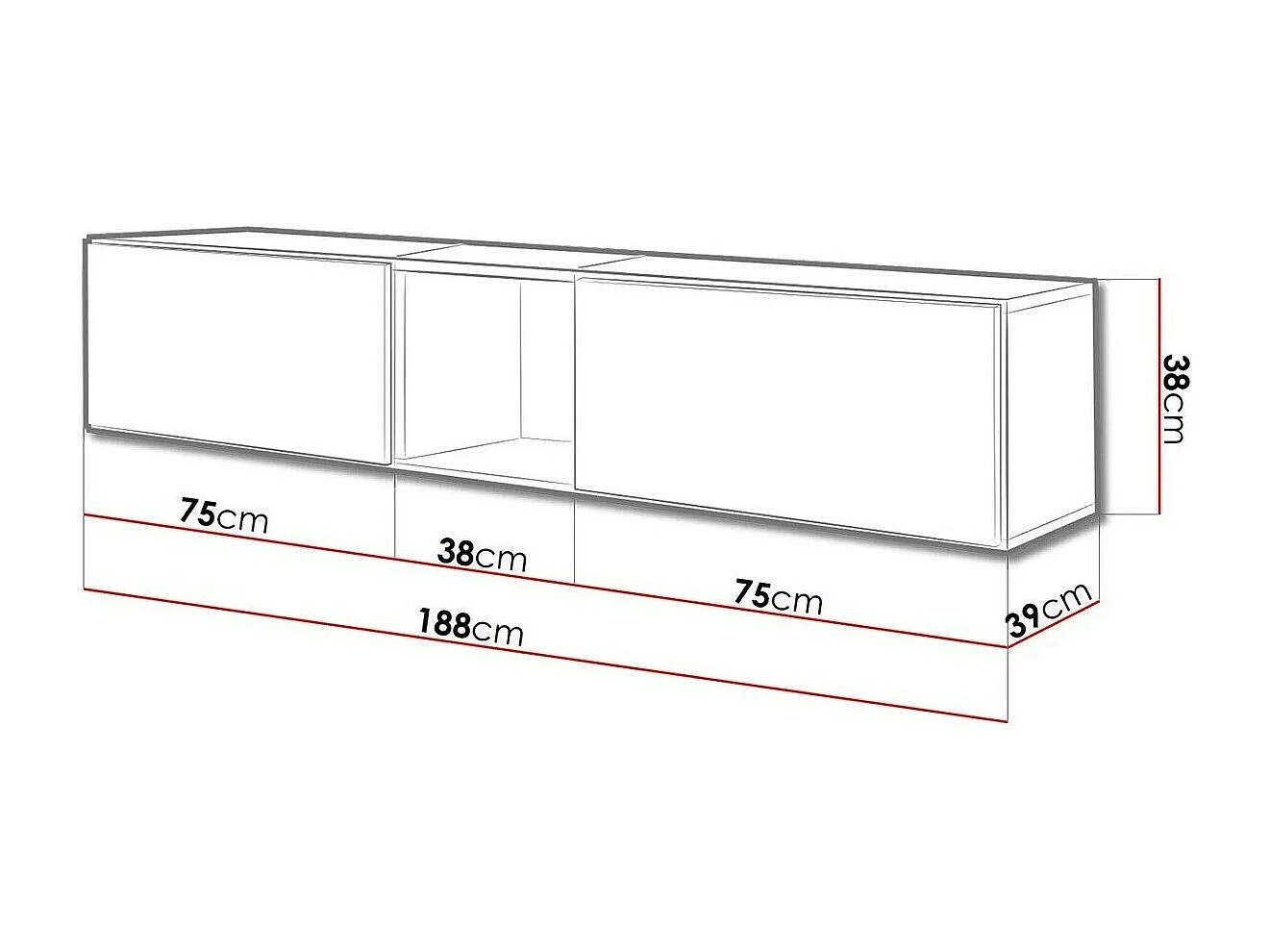Mueble TV Charlotte C115, Blanco, Número de puertas: 1.00, 188x38x39cm