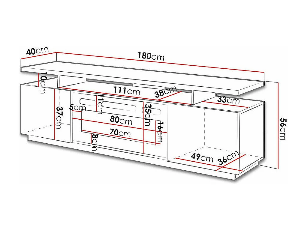 Meuble TV Charlotte 151, Graphite brillant|Graphite|Blanc, Le nombre de portes: 2, 180cm