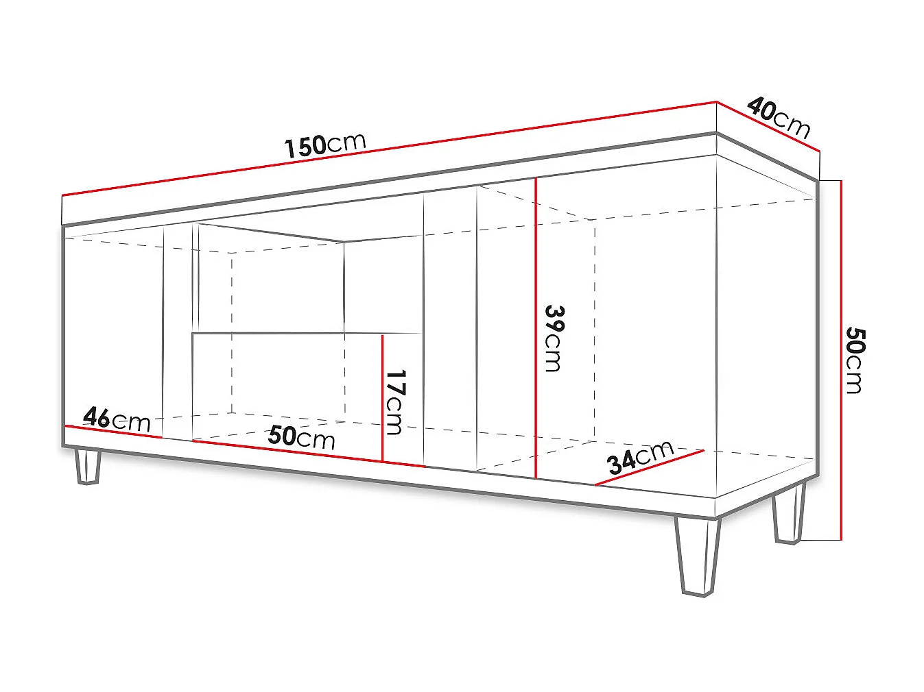 Mobile porta TV Livseri 113, Bianco|Luminoso legno|Bianco lucido, 150x50x40cm