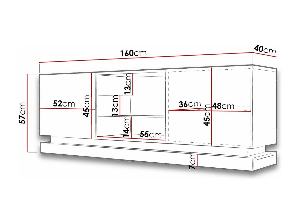 Mobile porta TV Charlotte 127, Bianco|Bianco lucido, Il numero di porte: 2.00, 160x57cm
