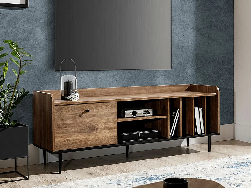 Mueble TV Providence M107, Roble oscuro|Negro, Número de puertas: 1.00, 150x57x40cm