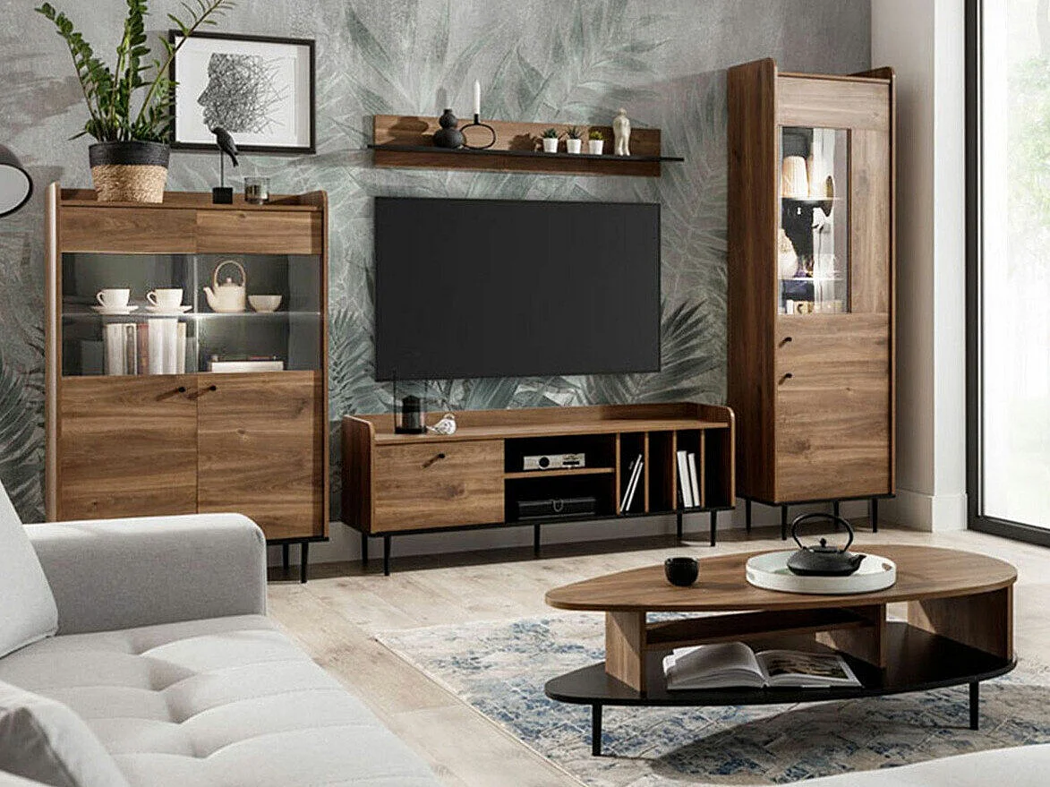 Meuble TV Ferenou 107, Chêne foncé|Noir, Le nombre de portes: 1, 150x57x40cm