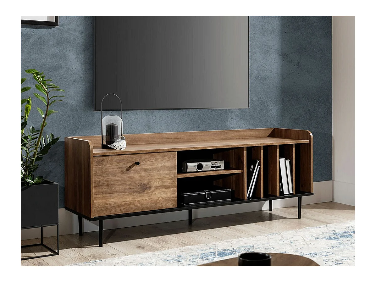 Meuble TV Ferenou 107, Chêne foncé|Noir, Le nombre de portes: 1, 150x57x40cm