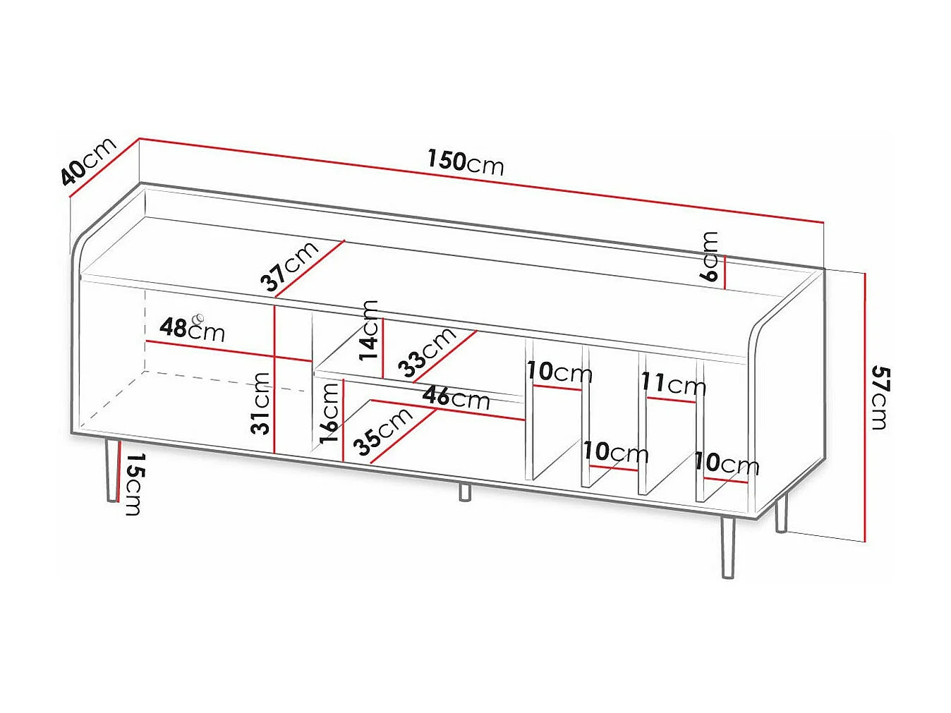 Mueble TV Providence M107, Roble oscuro|Negro, Número de puertas: 1.00, 150x57x40cm