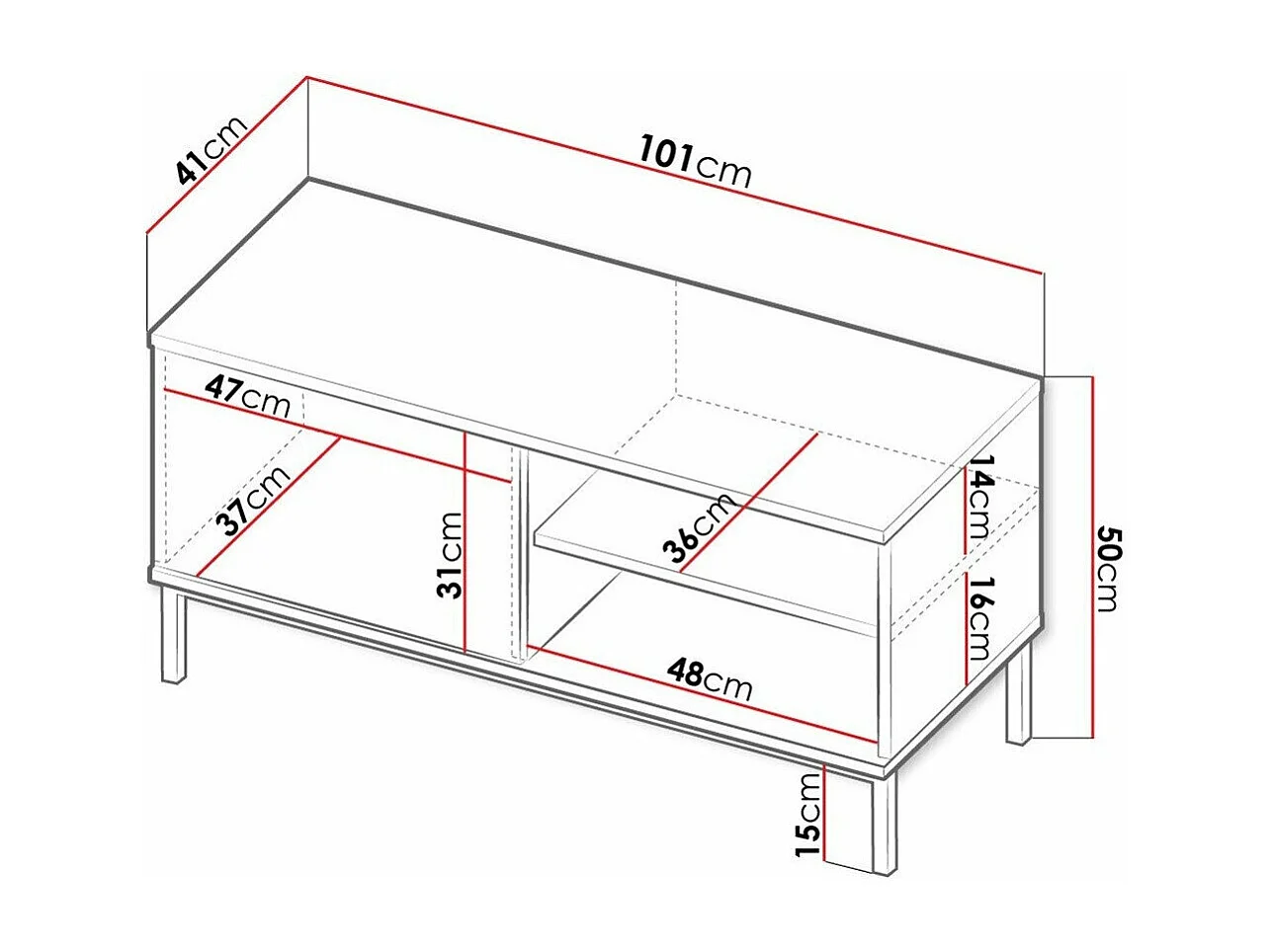 Meuble TV Lomsore 100, Blanc, Le nombre de portes: 1, 101x50x41cm