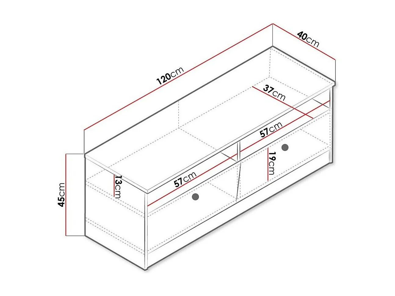 Meuble TV Almira 107, Chêne Artisan|Blanc, Le nombre de portes: 2, 120x45x40cm