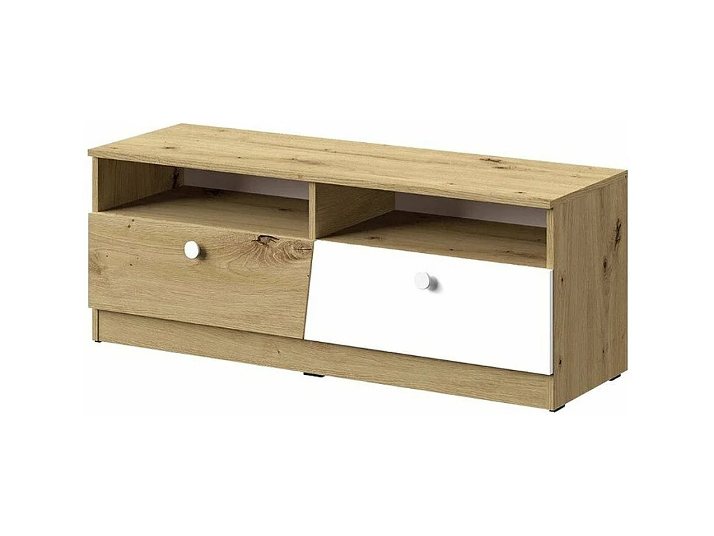 Mueble TV Akron M107, Blanco|Roble Artisan, Número de puertas: 2.00, 120x45x40cm