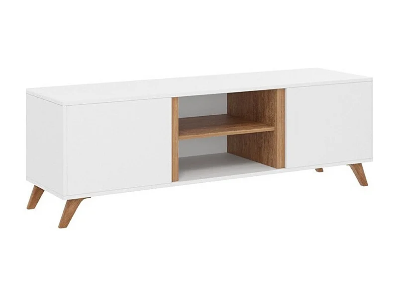 Meuble TV Mavenoa 104, Blanc|Chêne doré, Le nombre de portes: 2, 150x50x45cm