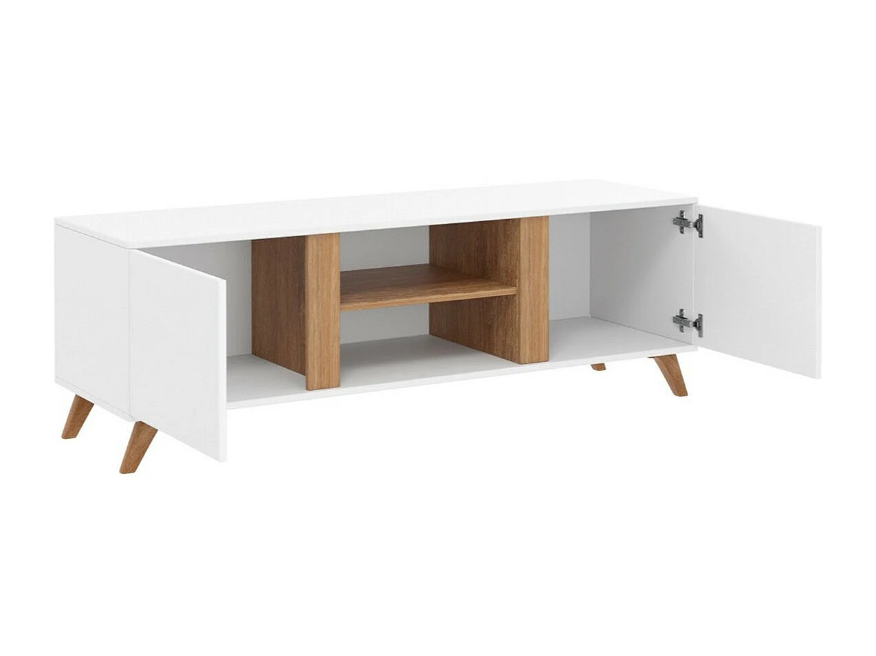 Meuble TV Mavenoa 104, Blanc|Chêne doré, Le nombre de portes: 2, 150x50x45cm