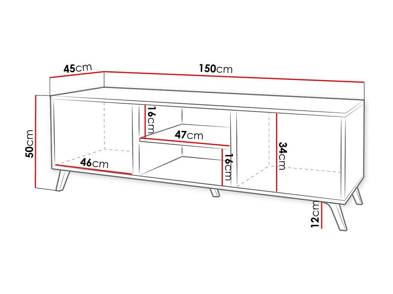 Meuble TV Mavenoa 104, Blanc|Chêne doré, Le nombre de portes: 2, 150x50x45cm