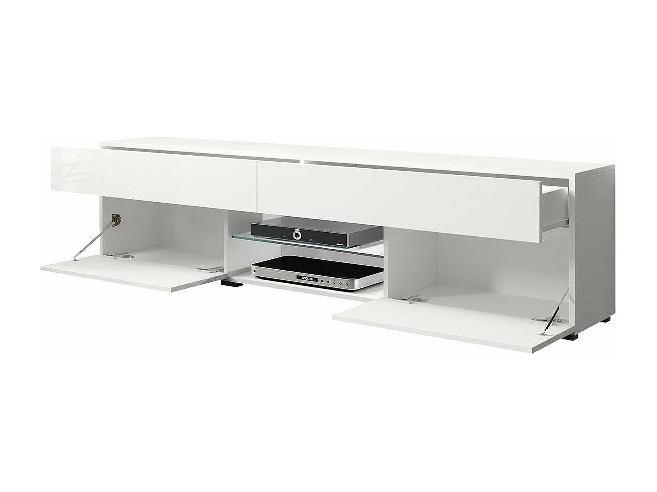 Meuble TV Sarasota 134, Blanc|Blanc brillant, Le nombre de portes: 2, 180x45x35cm