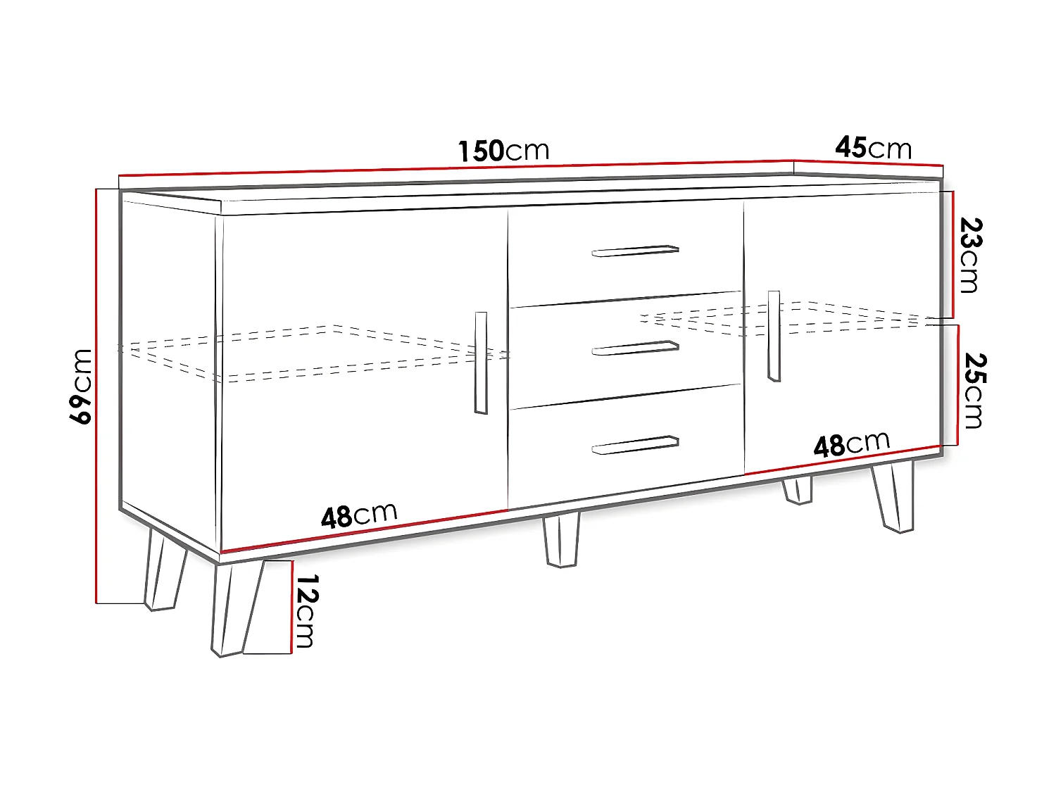 Mesa para TV Charlotte G107, O número de portas: 2, 150x69x45cm