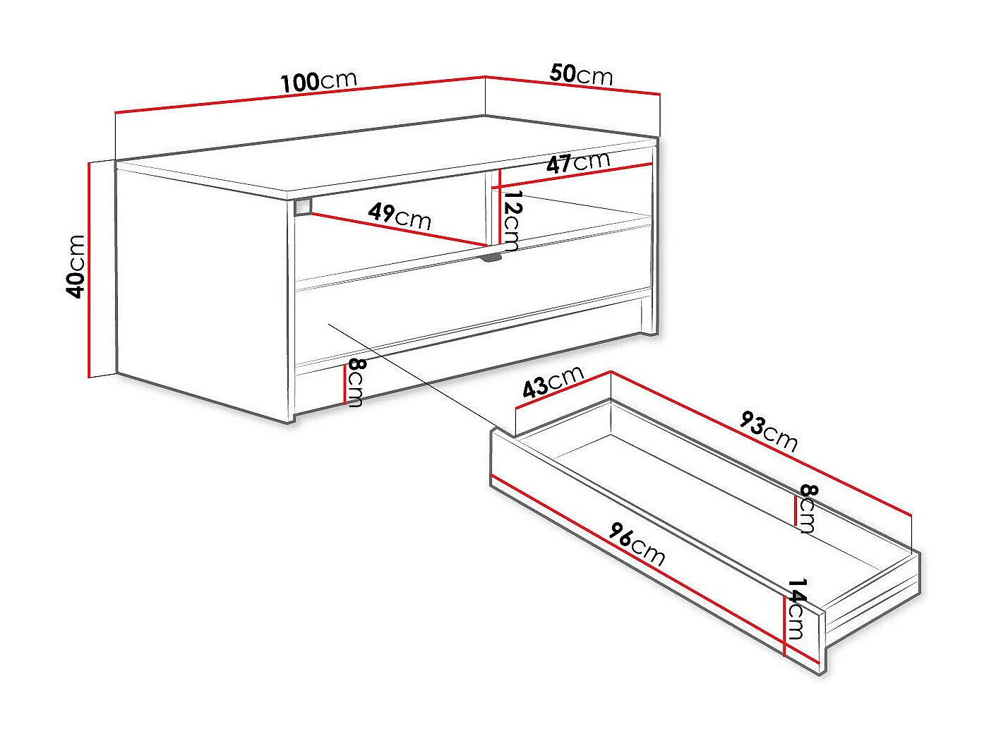 Mesa de centro Comfivo J102, Blanco, 40x50x100cm, Aglomerado laminado, Angular