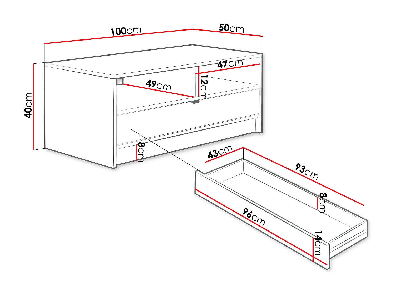 Mesa de centro Comfivo J102, Blanco, 40x50x100cm, Aglomerado laminado, Angular