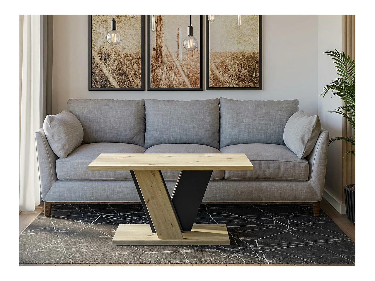 Tavolino da caffè Goodyear 128, Rovere Artisan|Nero, 60x70x110cm, Truciolare laminato