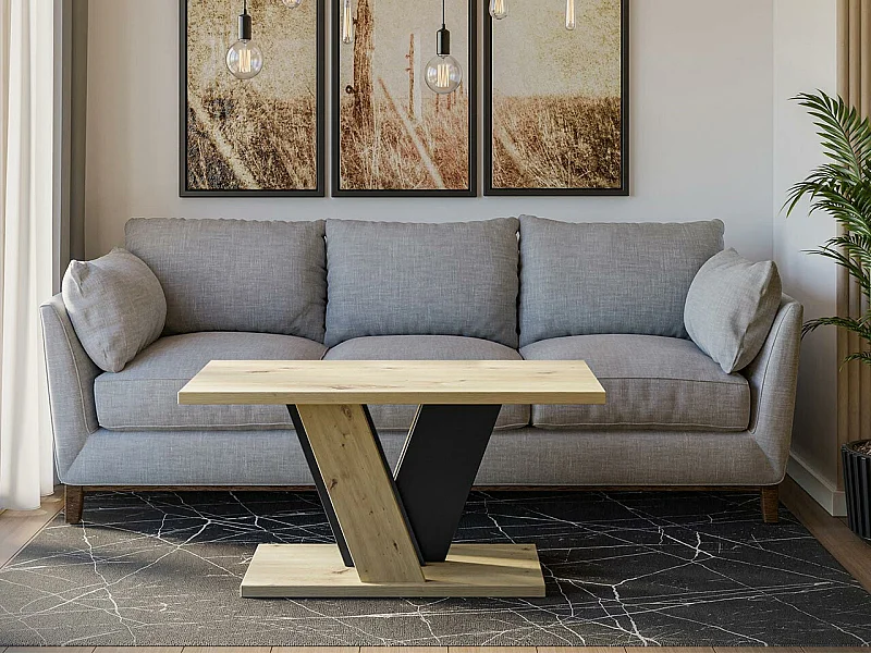 Table basse Goodyear 128, Noir|Chêne Artisan, 60x70x110cm, Stratifié, Angulaire