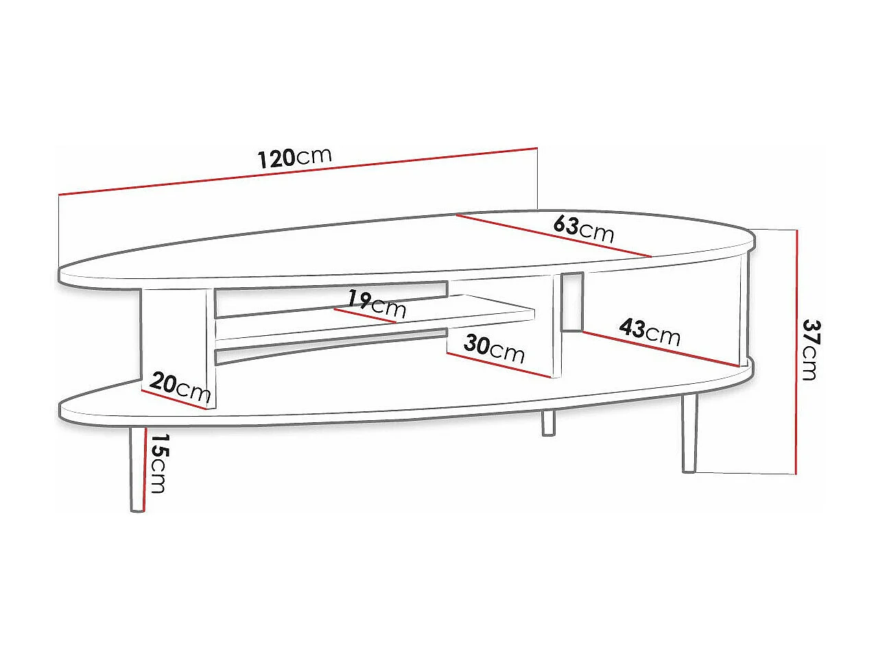 Mesa de centro Ferenou 103, Placa de aglomerado laminado, 4x6x12cm