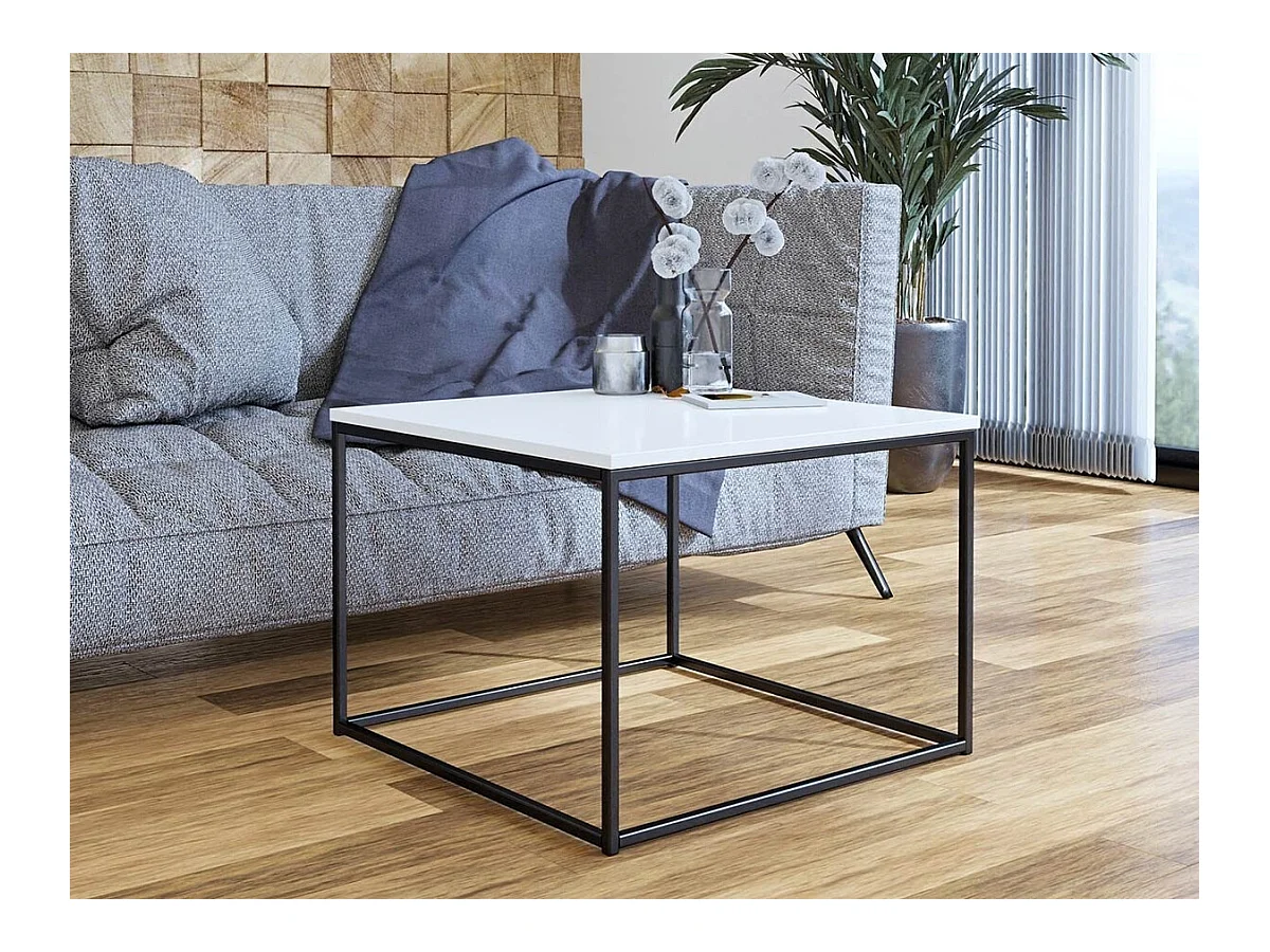 Table basse Germantown 105, Noir mat|Blanc brillant, 44x60x60cm, Stratifié, Angulaire