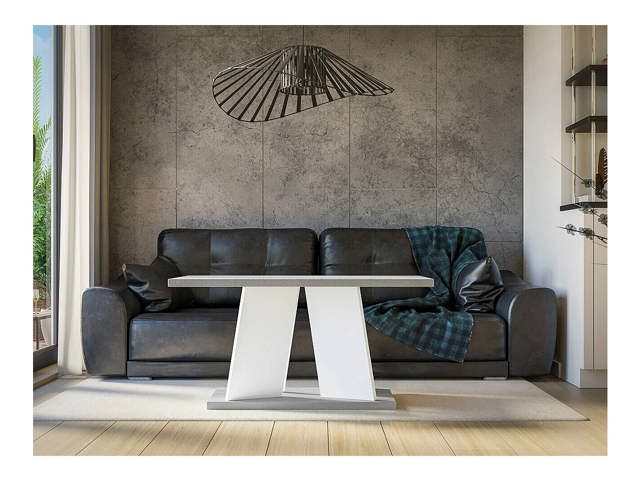 Table basse Goodyear 108, Blanc|Gris, 60x70x110cm, Stratifié, Angulaire