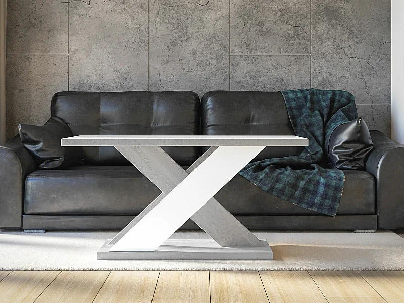 Table basse Goodyear 116, Gris|Blanc, 60x70x110cm, Stratifié, Angulaire