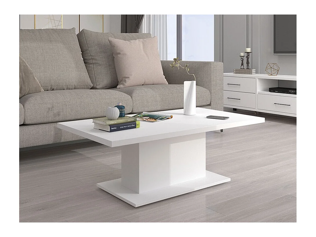 Table basse Tucson 148, Blanc, 43x60x110cm, Stratifié, Angulaire