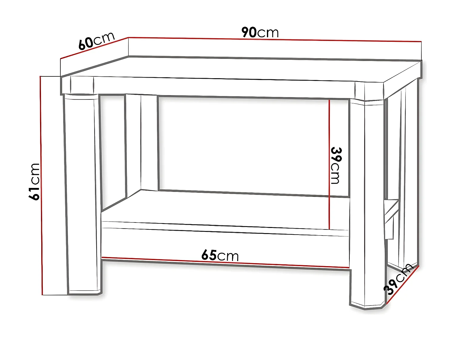 Mesa de café Stanton D113, 61x60x90cm, Aglomerado laminado, Angular