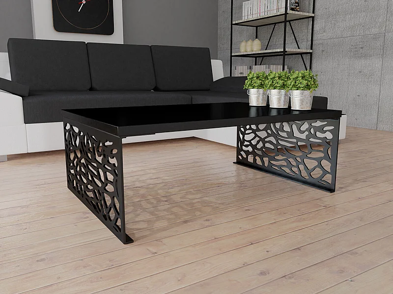 Mesa de café Germantown 107, Negro mate|Negro brillante, 45x70x100cm, Aglomerado laminado