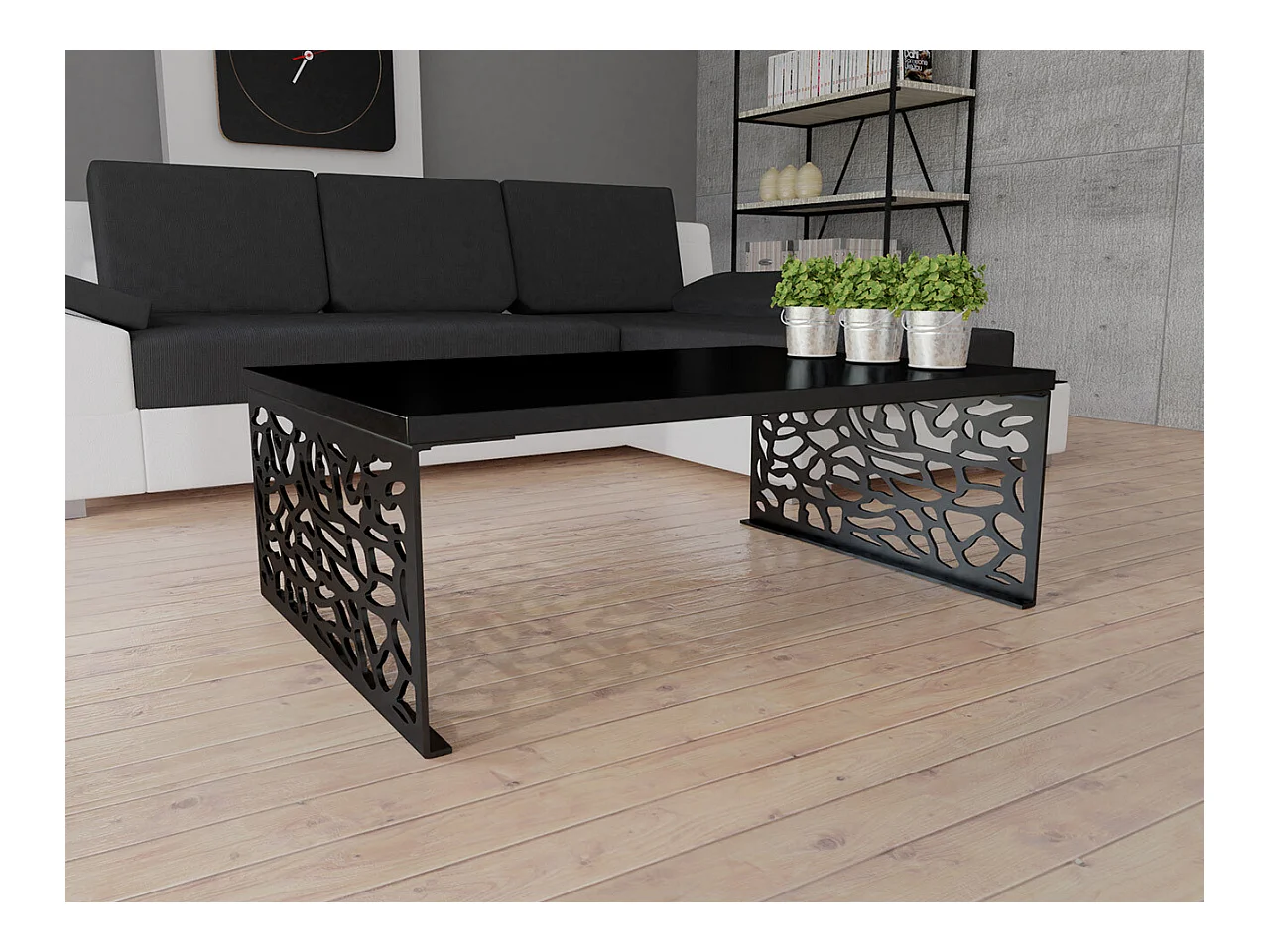 Table basse Germantown 107, Noir brillant|Noir mat, 45x70x100cm, Stratifié, Angulaire