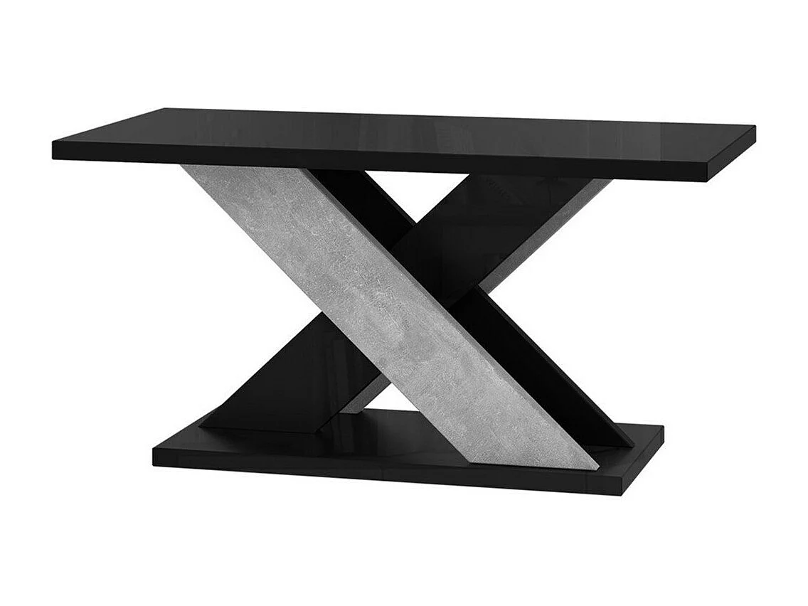 Table basse Goodyear 116, Béton|Noir brillant, 60x70x110cm, Stratifié, Angulaire