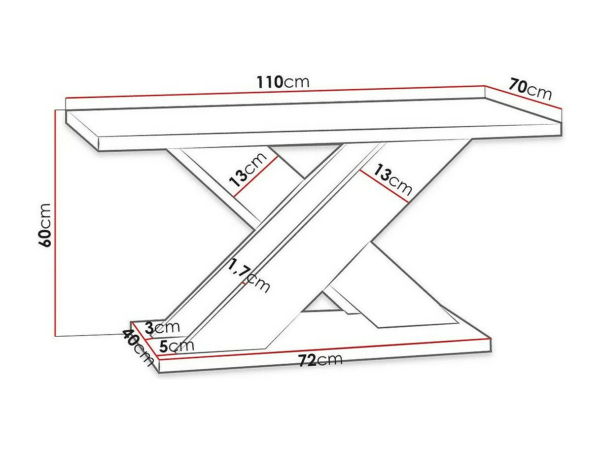 Table basse Goodyear 116, Béton|Noir brillant, 60x70x110cm, Stratifié, Angulaire