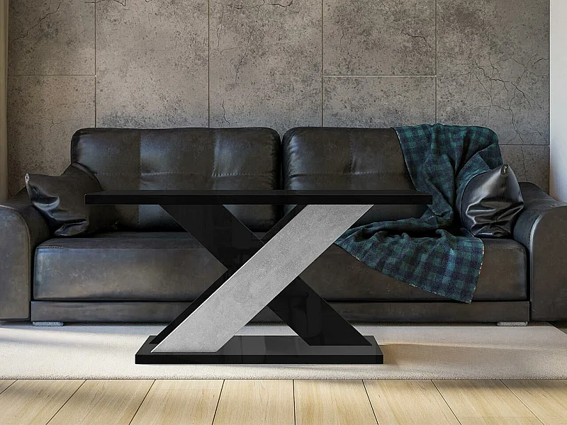 Tavolino da caffè Goodyear 116, Calcestruzzo|Nero lucido, 60x70x110cm, Angolare