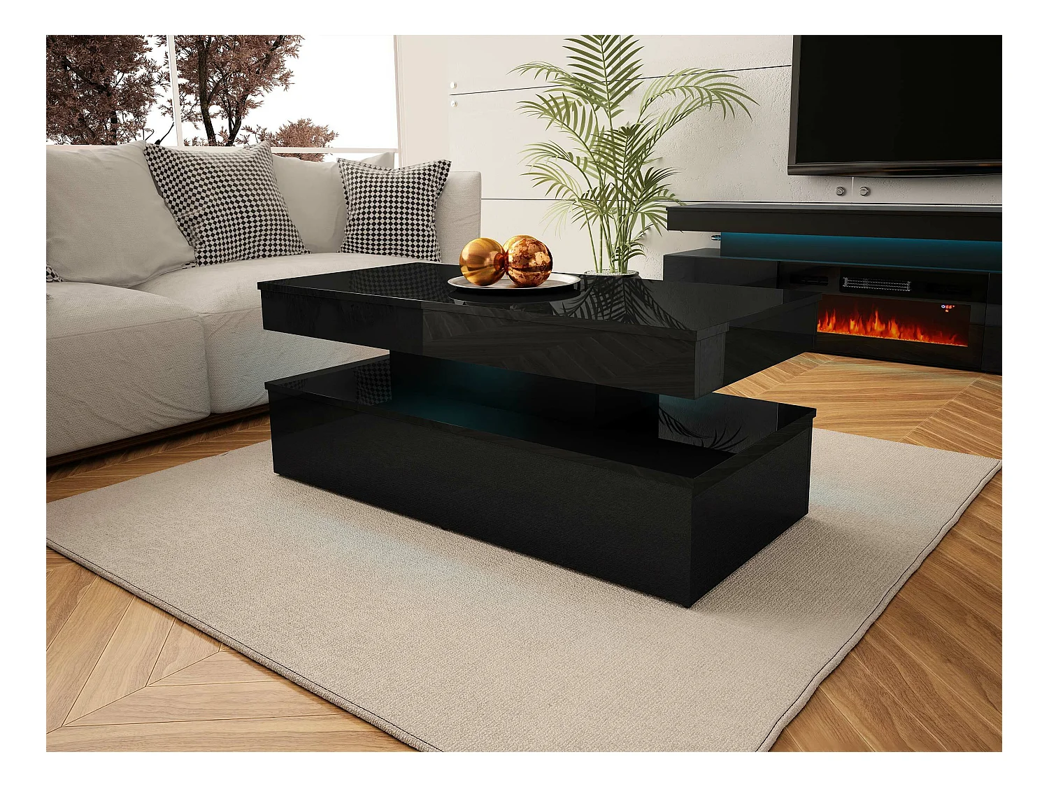 Table basse Monfero 100, Noir brillant|Noir, 50x55x120cm, MDF, Angulaire