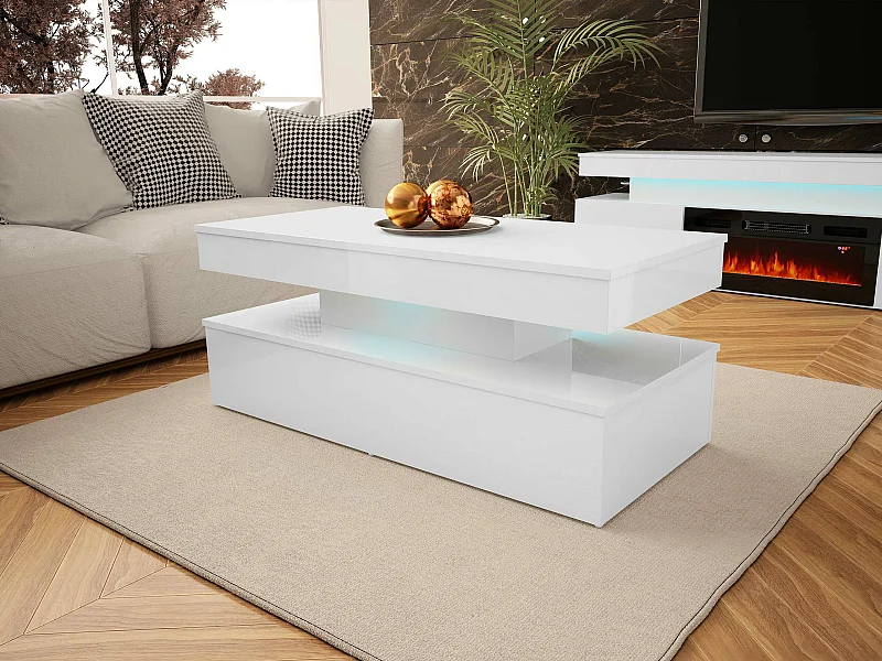 Mesa de café Merced N100, Blanco brillante|Blanco, 50x55x120cm, MDF, Angular