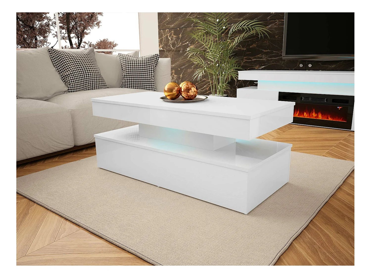 Table basse Monfero 100, Blanc brillant|Blanc, 50x55x120cm, MDF, Angulaire