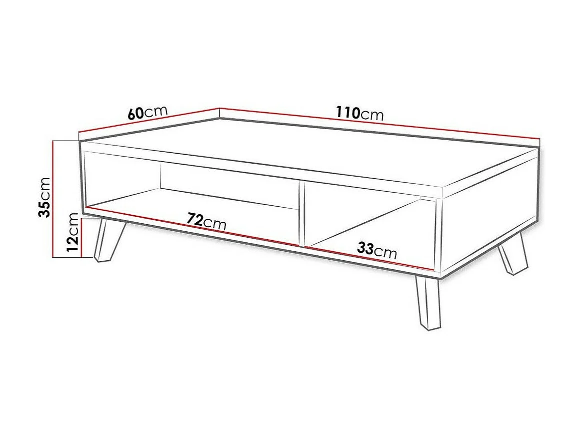 Mesa de café Charlotte G101, Roble Sonoma|Blanco, 35x60x110cm, Aglomerado laminado