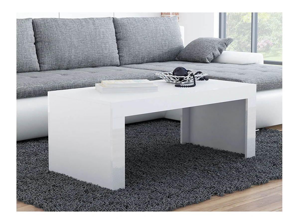 Table basse Charlotte 107, Blanc|Blanc brillant, 50x60x120cm, Stratifié, Angulaire