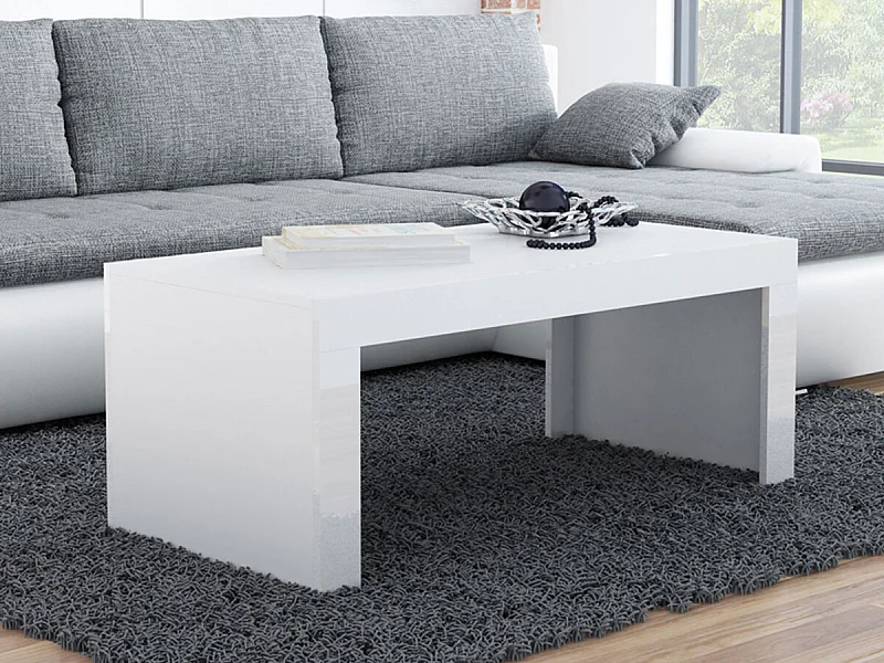 Tavolino da caffè Charlotte 107, Bianco lucido|Bianco, 50x60x120cm, Truciolare laminato