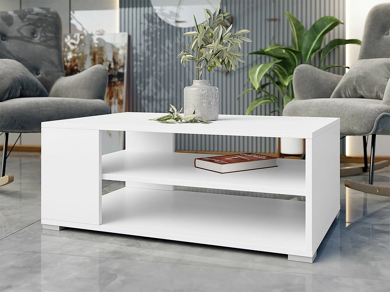 Table basse Comfivo Etrtale 103, Blanc, 40x65x100cm, Stratifié, Angulaire