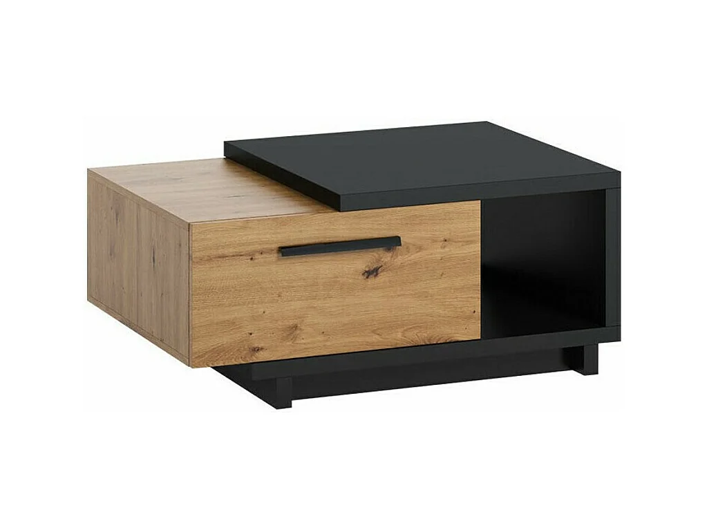 Mesa de café Providence N102, Negro mate|Roble Artisan, 40x60x90cm, Aglomerado laminado