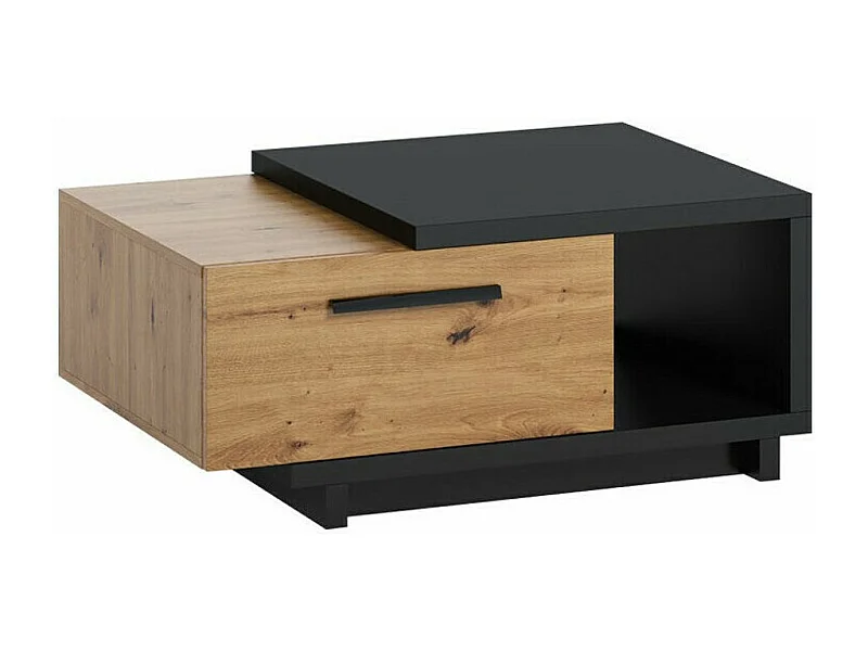 Mesa de café Providence N102, Negro mate|Roble Artisan, 40x60x90cm, Aglomerado laminado
