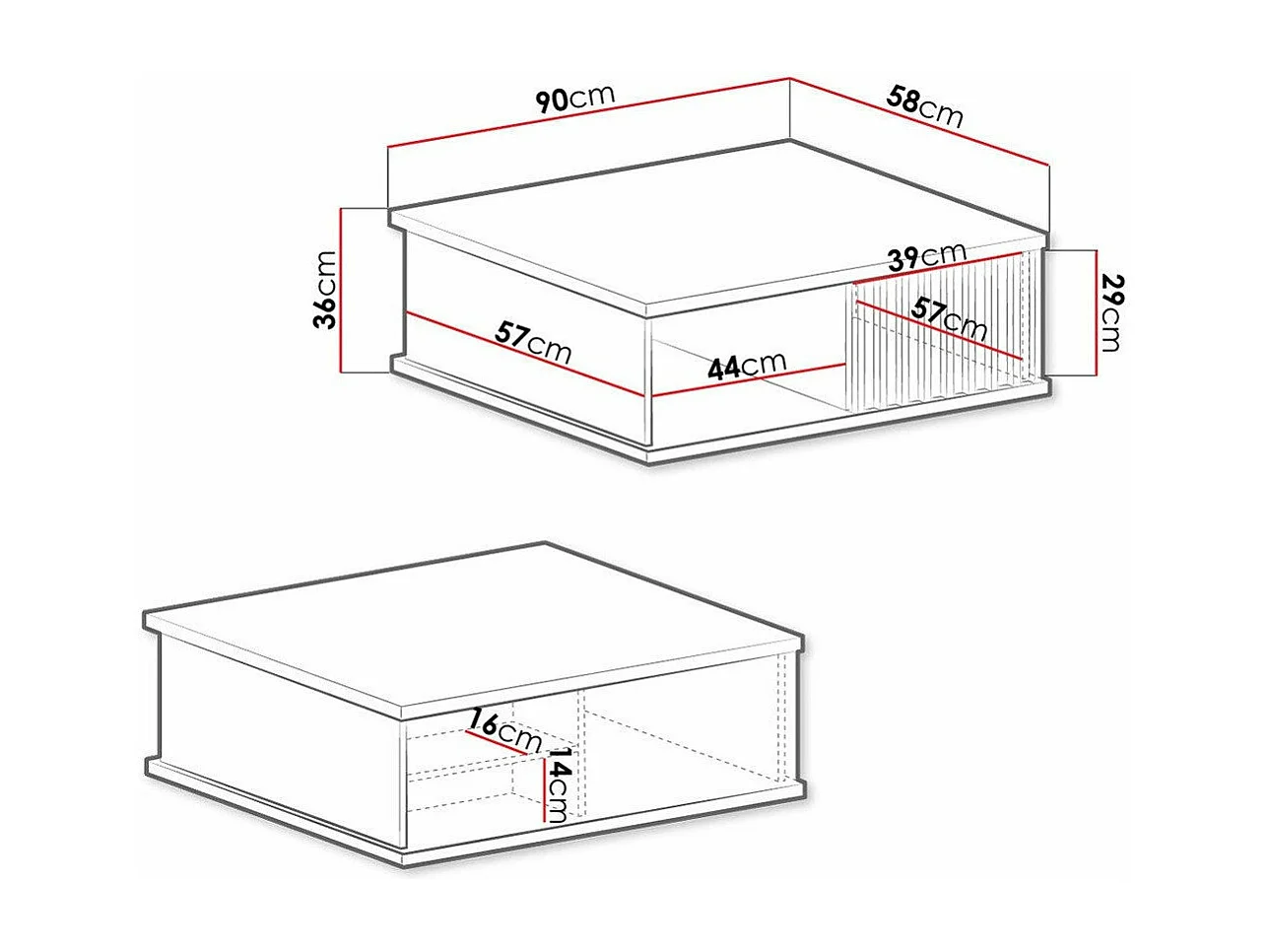 Mesa de centro Stanton H107, Roble Artisan|Negro, 36x58x90cm, Aglomerado laminado