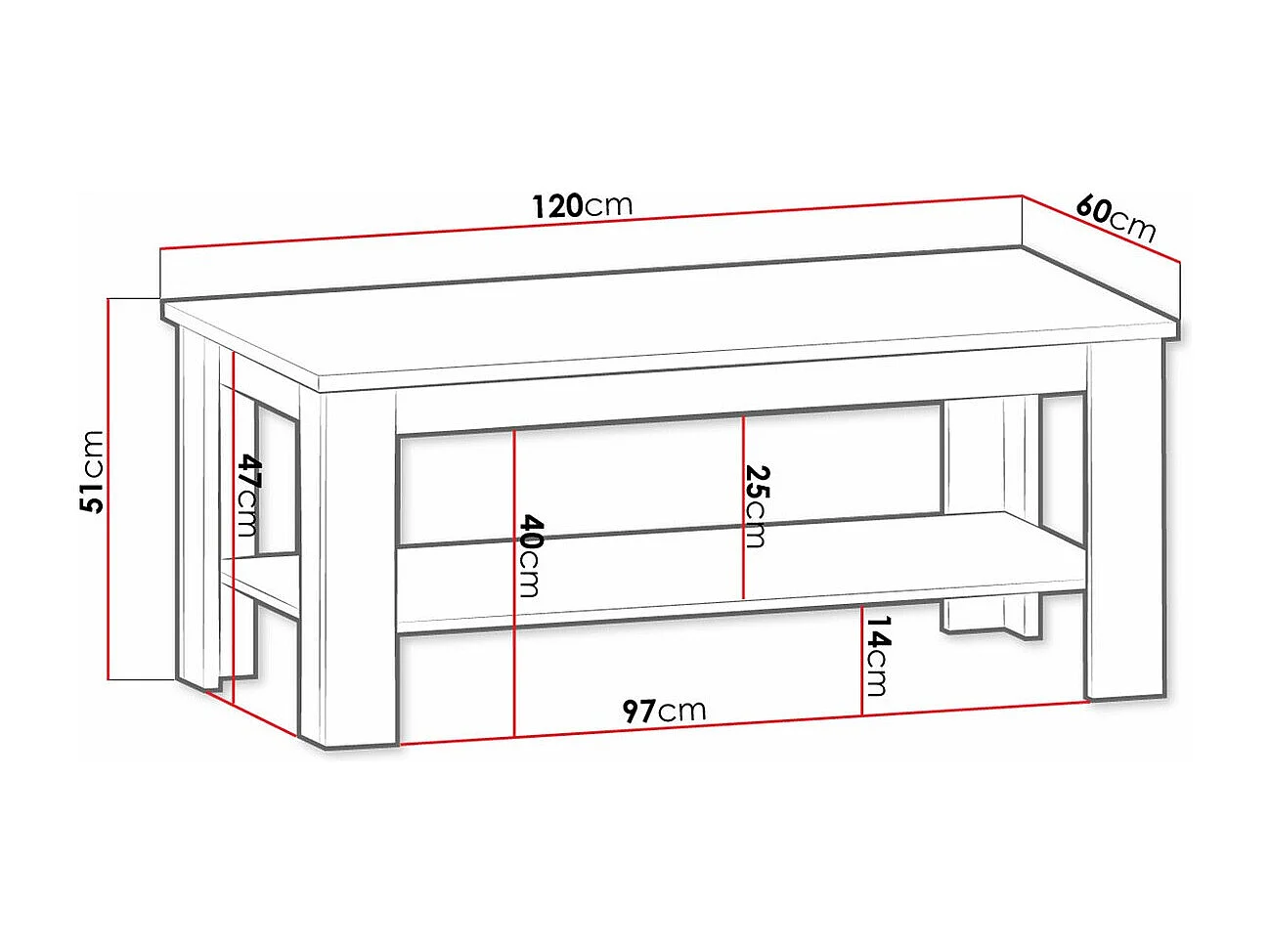 Mesa de centro Ferdore 149, Placa de aglomerado laminado, 5x6x12cm