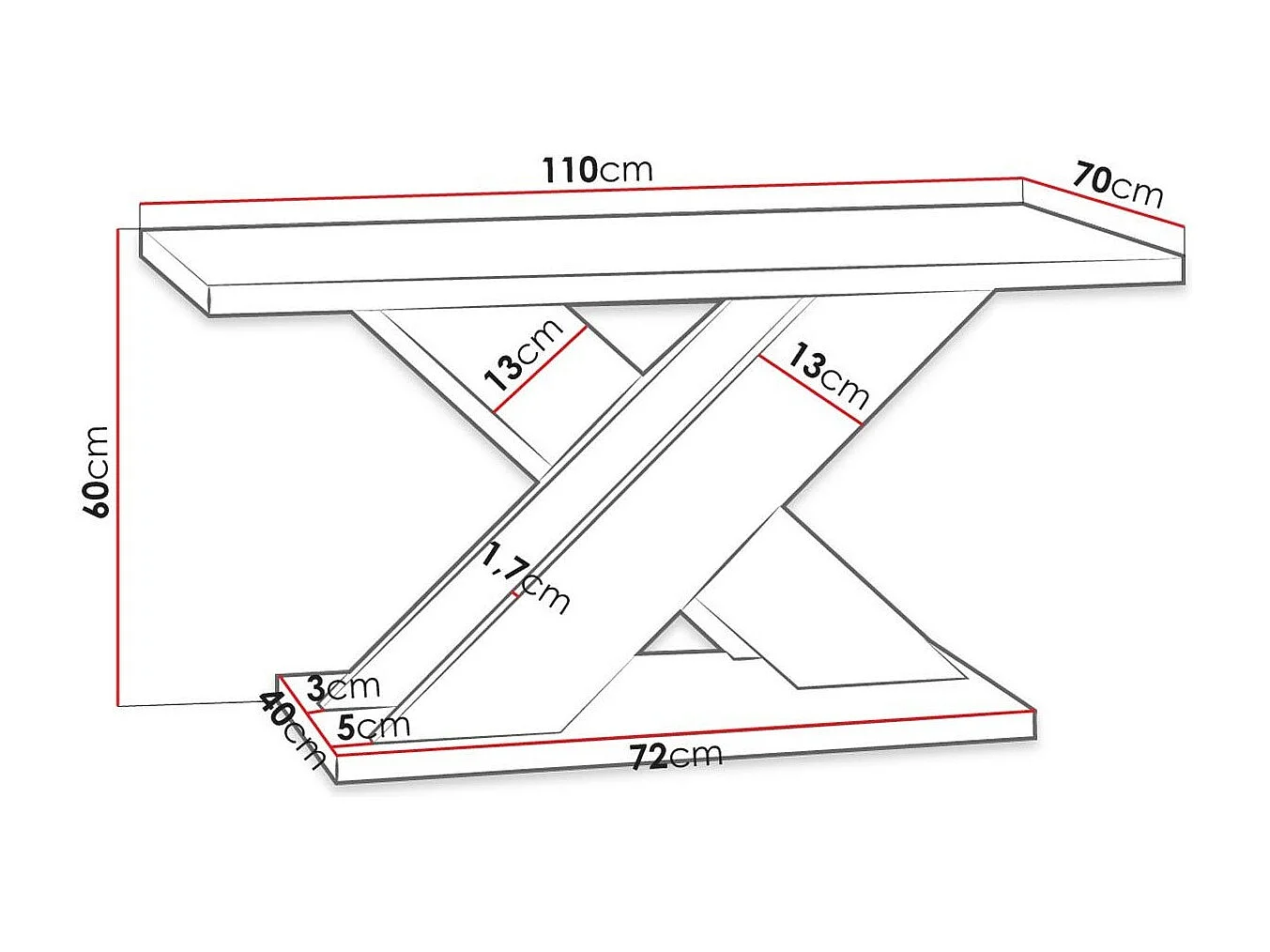 Table basse Goodyear 116, Noir|Gris, 60x70x110cm, Stratifié, Angulaire