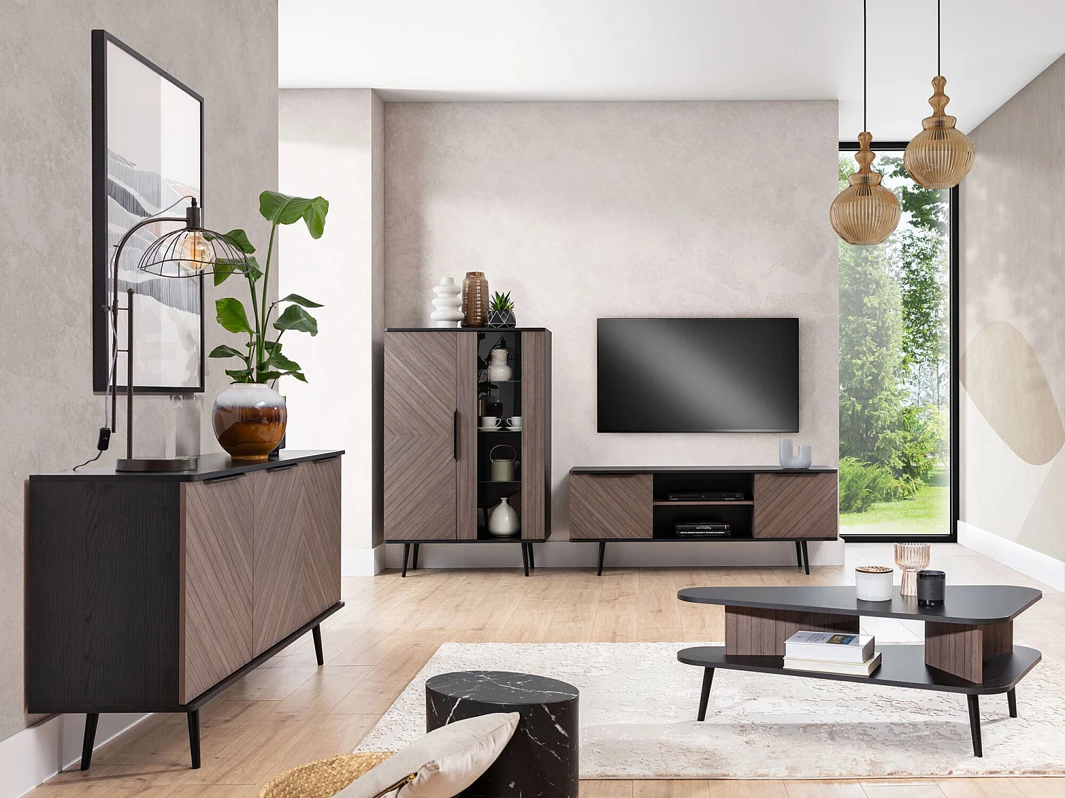 Tavolino da caffè Providence S113, Grafite|Legno scuro, 40x57x100cm, Truciolare laminato