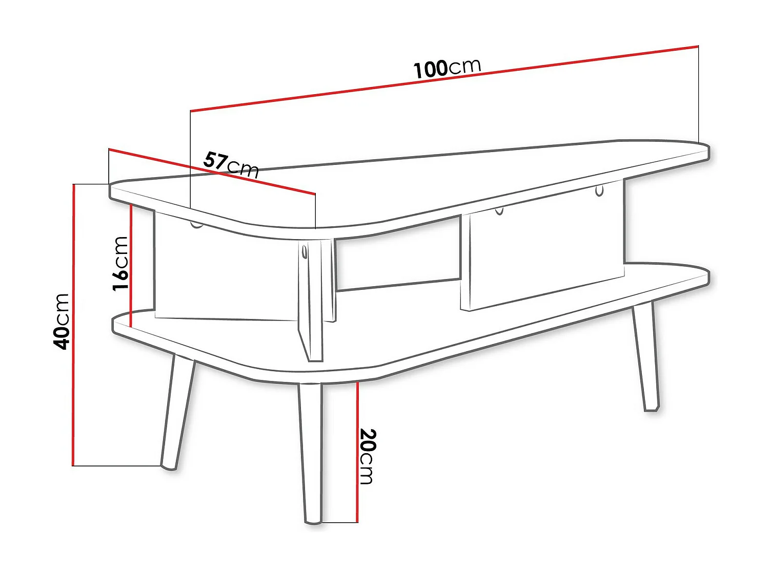 Tavolino da caffè Providence S113, Grafite|Legno scuro, 40x57x100cm, Truciolare laminato