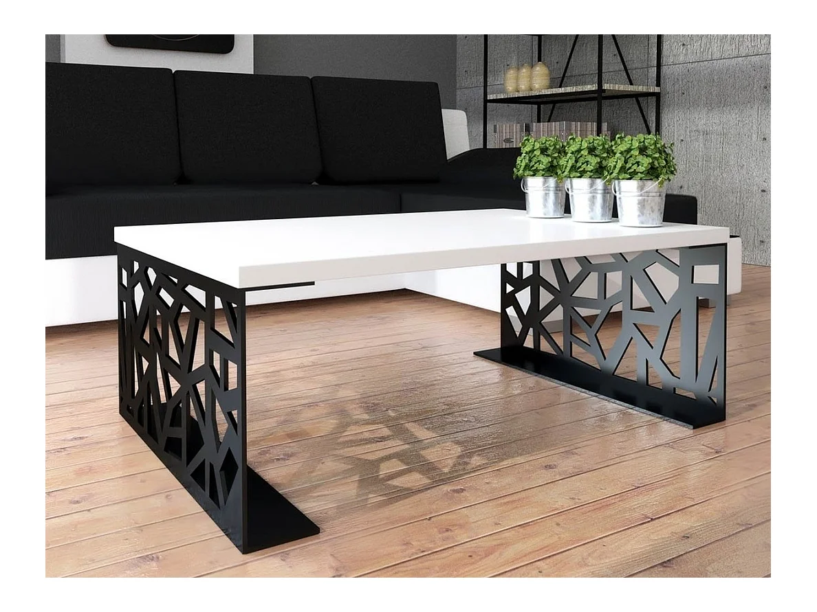 Table basse Germantown 101, Noir mat|Blanc brillant, 45x70x100cm, Stratifié, Angulaire